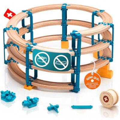 Yamba Holzeisenbahn Adapter Set Helix 3 Adapter Steine kompatibel für Brio®-Schienen und Duplo®-Bausteine Swiss Made Schienen Zubehör für alle gängigen Holzeisenbahnen & Klemmbausteine, 58 Teile Yamba Holzeisenbahn Adapter Set Helix 3 Adapter Steine kompatibel für Brio®-Schienen und Duplo®-Bausteine Swiss Made Schienen Zubehör für alle gängigen Holzeisenbahnen & Klemmbausteine, 58 Teile