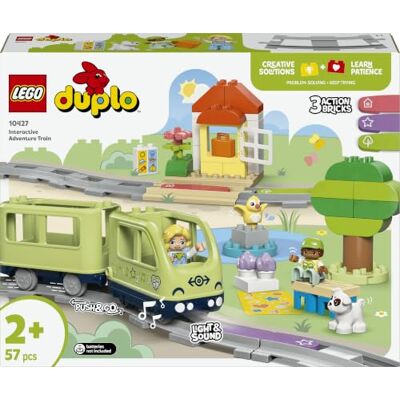 Lego DUPLO Interaktive Abenteuer-Eisenbahn 10427 Spielzeug ab 2 Jahren für Jungen & Mädchen, 14 Gleisstücke, Aktionssteine mit Geräuschen, 4 Spielfiguren, Geschenk, 57 Teile Lego DUPLO Interaktive Abenteuer-Eisenbahn 10427 Spielzeug ab 2 Jahren für Jungen & Mädchen, 14 Gleisstücke, Aktionssteine mit Geräuschen, 4 Spielfiguren, Geschenk, 57 Teile