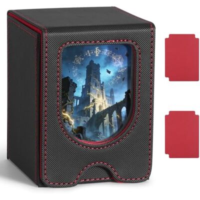 Euqvunn Kartenbox mit Display-Fenster, fasst bis zu 130 Einzelhüllen-Tradingkarten, inkl. 2 Trennern für einfache Organisation, ideal zum Ausstellen und Transportieren (Schwarz & Rot) Euqvunn Kartenbox mit Display-Fenster, fasst bis zu 130 Einzelhüllen-Tradingkarten, inkl. 2 Trennern für einfache Organisation, ideal zum Ausstellen und Transportieren (Schwarz & Rot)