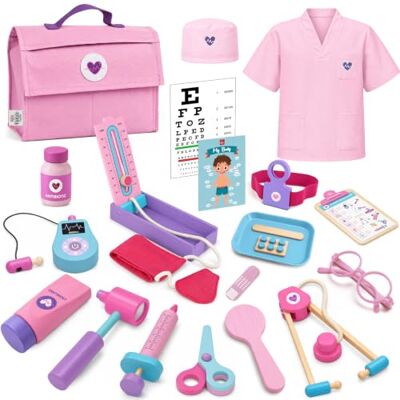 Lehoo Castle Arztkoffer Kinder Holz mit Kittel, Mädchen ab 3 Jahren(Rosa) Doktorkoffer Kinder mit Stethoskop, Arzttasche, Thermometer, Medizinische Spielzeug, Geschenk für Kinder 3-5, Rollenspiele Lehoo Castle Arztkoffer Kinder Holz mit Kittel, Mädchen ab 3 Jahren(Rosa) Doktorkoffer Kinder mit Stethoskop, Arzttasche, Thermometer, Medizinische Spielzeug, Geschenk für Kinder 3-5, Rollenspiele