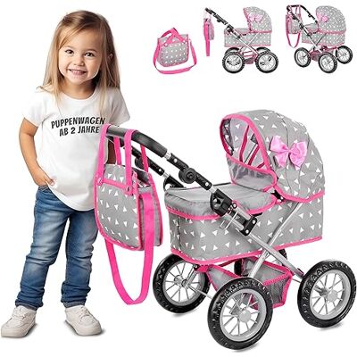 Kinderplay Puppenwagen mit großer Wanne – Höhenverstellbarer Griff 33–63 cm – Für Puppen bis 41 cm – Leichter Puppenbuggy für Kinder ab 3 Jahren – Leise Schaumräder Kinderplay Puppenwagen mit großer Wanne – Höhenverstellbarer Griff 33–63 cm – Für Puppen bis 41 cm – Leichter Puppenbuggy für Kinder ab 3 Jahren – Leise Schaumräder