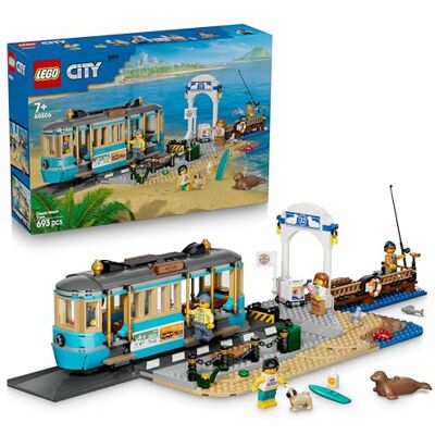 Lego City Klassische Strandstraßenbahn Spielzeug Modellbau mit Schienenstrecke, Straßenszene, 5 Minifiguren und 5 Tierfiguren Geburtstagsgeschenk für Jungen ab 7 Jahren 60506 Lego City Klassische Strandstraßenbahn Spielzeug Modellbau mit Schienenstrecke, Straßenszene, 5 Minifiguren und 5 Tierfiguren Geburtstagsgeschenk für Jungen ab 7 Jahren 60506