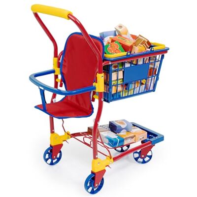 Bayer Einkaufswagen für Kinder, mit Spiellebensmittelkartons, bunt Bayer Einkaufswagen für Kinder, mit Spiellebensmittelkartons, bunt