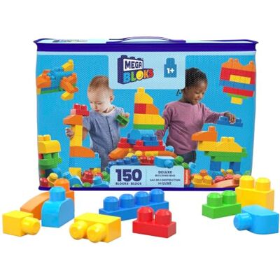 Mega Bloks First Builders Bausteine-Spielzeugset für Kleinkinder, Deluxe Bausteinebeutel mit 150 Teilen und Aufbewahrungsmöglichkeit, kreatives, offenes Spielen, blau, ab 1 Jahr, CNM43 Mega Bloks First Builders Bausteine-Spielzeugset für Kleinkinder, Deluxe Bausteinebeutel mit 150 Teilen und Aufbewahrungsmöglichkeit, kreatives, offenes Spielen, blau, ab 1 Jahr, CNM43