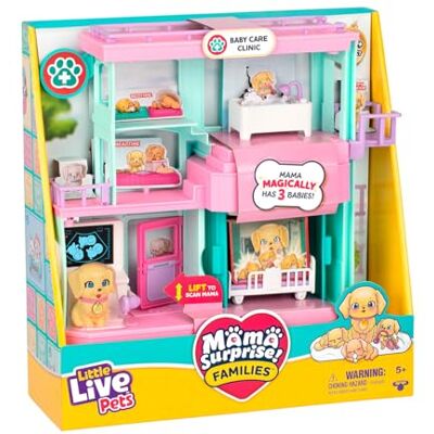 Little Live Pets Mama Surprise Families Baby-Klinik-Spielset, 3 Retriever-Welpen enthüllen, magisch, zweiseitiges Spielset (27,8 cm breit, 23,8 cm hoch). Füttern, Baden & Spielen, Geschenk für Kinder Little Live Pets Mama Surprise Families Baby-Klinik-Spielset, 3 Retriever-Welpen enthüllen, magisch, zweiseitiges Spielset (27,8 cm breit, 23,8 cm hoch). Füttern, Baden & Spielen, Geschenk für Kinder