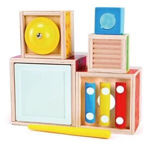 Hape Sechsteiliger Musik-Stapelwürfel Musikspielzeug mit 5 musikalischen Klötzen (Trommel, Xylophon, Rassel, Kratzbrett, Mini-Gong) – Holz-Lernspielzeug für Kleinkinder – ab 18 Monaten Hape Sechsteiliger Musik-Stapelwürfel Musikspielzeug mit 5 musikalischen Klötzen (Trommel, Xylophon, Rassel, Kratzbrett, Mini-Gong) – Holz-Lernspielzeug für Kleinkinder – ab 18 Monaten