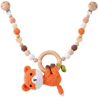 Herfair Kinderwagenkette Holz mit Häkel-Fuchs, Kinderwagen Spielzeug & Baby Mobile Kette zum Aufhängen für Babyschale, Kinderbett oder Spielbogen, Baby Zubehör Geschenk zur Geburt Herfair Kinderwagenkette Holz mit Häkel-Fuchs, Kinderwagen Spielzeug & Baby Mobile Kette zum Aufhängen für Babyschale, Kinderbett oder Spielbogen, Baby Zubehör Geschenk zur Geburt