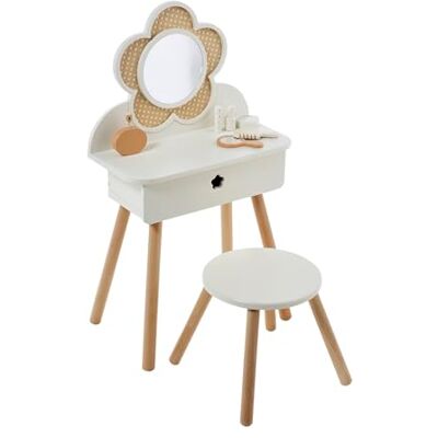 Vertbaudet Frisiertisch mit Zopfmuster + Zubehör aus Holz, FSC®, weiß Vertbaudet Frisiertisch mit Zopfmuster + Zubehör aus Holz, FSC®, weiß