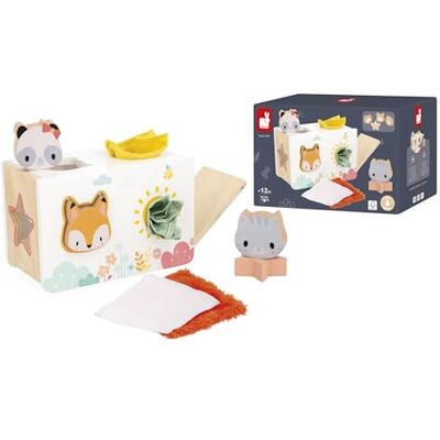 Janod – Holzspielzeug Taschentuchbox für Babys Ab 12 Monaten – 4 Steckteile + 4 Taschentücher mit verschiedenen Texturen – Formenspielzeug Steckbox – Ab 12 Monaten Janod – Holzspielzeug Taschentuchbox für Babys Ab 12 Monaten – 4 Steckteile + 4 Taschentücher mit verschiedenen Texturen – Formenspielzeug Steckbox – Ab 12 Monaten