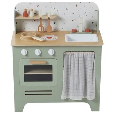 Vertbaudet Kinder Spielküche mit Zubehör, Holz FSC® salbeigrün Vertbaudet Kinder Spielküche mit Zubehör, Holz FSC® salbeigrün