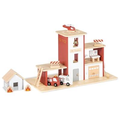 PINOLINO Feuerwache Ben mit Zubehör, aus Holz, 12-tlg, mit Garage, Rutschstange und abrollbarem Schlauch, klar und bunt lackiert, Rot PINOLINO Feuerwache Ben mit Zubehör, aus Holz, 12-tlg, mit Garage, Rutschstange und abrollbarem Schlauch, klar und bunt lackiert, Rot