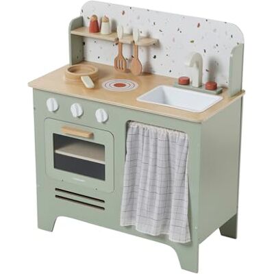 Vertbaudet Kinder Spielküche mit Zubehör, Holz FSC® salbeigrün Vertbaudet Kinder Spielküche mit Zubehör, Holz FSC® salbeigrün