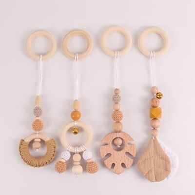 Xiyocadt 4 Stück Baby Spielbogen Anhänger, Holz Spielbogen für Hängende Spielzeug für Neugeborenen Baby Shower Geschenk (28cm,Kaki) Xiyocadt 4 Stück Baby Spielbogen Anhänger, Holz Spielbogen für Hängende Spielzeug für Neugeborenen Baby Shower Geschenk (28cm,Kaki)