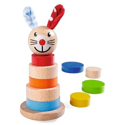 Eichhorn Baby Stapelturm, mit Bodenplatte, bunten Scheiben und Hasenkopf, 11-TLG. 20cm Hoch, 100% FSC zertifiziertes Buchenholz, ab 1 Jahr Eichhorn Baby Stapelturm, mit Bodenplatte, bunten Scheiben und Hasenkopf, 11-TLG. 20cm Hoch, 100% FSC zertifiziertes Buchenholz, ab 1 Jahr