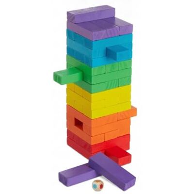 Relaxdays Holz Wackelturm, 48 Bausteine zum Stapeln, Würfel, bunt für Kinder ab 3 Jahren, Geschicklichkeit, Stapelturm Relaxdays Holz Wackelturm, 48 Bausteine zum Stapeln, Würfel, bunt für Kinder ab 3 Jahren, Geschicklichkeit, Stapelturm