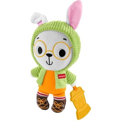 Fisher Price Babyspielzeug Camping-Freunde Schmusehase mit Beißring und sensorischen Aktivitäten für Babys ab 6 Monaten, JLB87 Fisher Price Babyspielzeug Camping-Freunde Schmusehase mit Beißring und sensorischen Aktivitäten für Babys ab 6 Monaten, JLB87