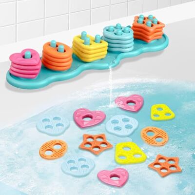 JoiTale Badewannenspielzeug Baby ab 1 2 3 Jahr, Montessori Steckspiel für Kinder Badewanne Spielzeug Kinder, Baby Badespielzeug, Farben & Formen Lernen, Sortier- & Stapelspielzeug, für Jungen und Mädchen JoiTale Badewannenspielzeug Baby ab 1 2 3 Jahr, Montessori Steckspiel für Kinder Badewanne Spielzeug Kinder, Baby Badespielzeug, Farben & Formen Lernen, Sortier- & Stapelspielzeug, für Jungen und Mädchen