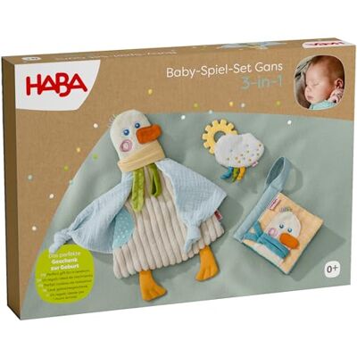 HABA Baby-Spiel-Set Gans 3-in-1 – Geschenkset mit Greifling, Knisterbuch & Schmusetuch, Sinnesspielzeug ab 0+ Monaten, weiche Stoffe zur Förderung der Motorik & Wahrnehmung HABA Baby-Spiel-Set Gans 3-in-1 – Geschenkset mit Greifling, Knisterbuch & Schmusetuch, Sinnesspielzeug ab 0+ Monaten, weiche Stoffe zur Förderung der Motorik & Wahrnehmung