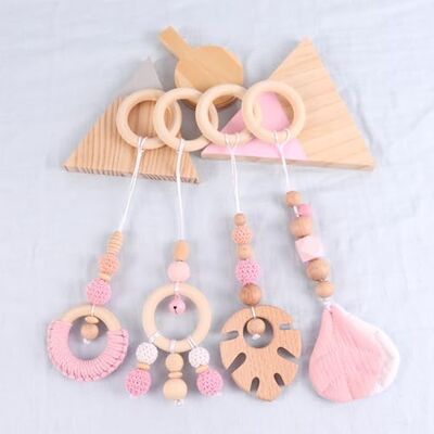 Xiyocadt 4 Stück Baby Spielbogen Anhänger, Holz Spielbogen für Hängende Spielzeug für Neugeborenen Baby Shower Geschenk (28cm,Rosa) Xiyocadt 4 Stück Baby Spielbogen Anhänger, Holz Spielbogen für Hängende Spielzeug für Neugeborenen Baby Shower Geschenk (28cm,Rosa)