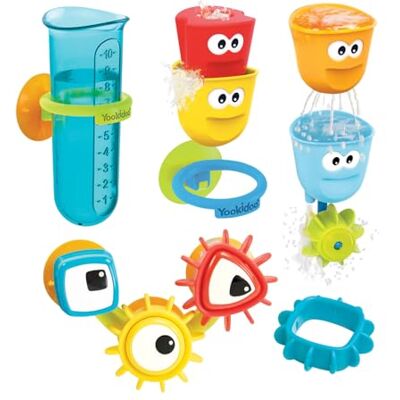 Yookidoo Kids Bath Toy Cups 'N' Gears Water Set Includes 3 Interchangeable Bath Cups, Suction Cups, 3 Googly Eye Gears and Pourers that Attaches to Any Size Tub Yookidoo Kids Bath Toy Cups 'N' Gears Water Set Includes 3 Interchangeable Bath Cups, Suction Cups, 3 Googly Eye Gears and Pourers that Attaches to Any Size Tub