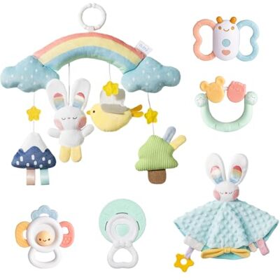auby Kuschelhase Neugeborenen Geschenkset 6-teiliges Baby Beruhigungsset mit Beißringen, Plüschdecke & Hängespielzeug für Bett/Kinderwagen (Sensorische Entwicklung, maschinenwaschbar) auby Kuschelhase Neugeborenen Geschenkset 6-teiliges Baby Beruhigungsset mit Beißringen, Plüschdecke & Hängespielzeug für Bett/Kinderwagen (Sensorische Entwicklung, maschinenwaschbar)