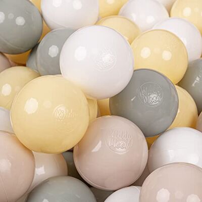 KiddyMoon 200 Bälle/7Cm Kinder Bälle Spielbälle Für Bällebad Baby Einfarbige Plastikbälle Made In EU, Pastellbeige/Grüngrau/Pastellgelb/Weiß KiddyMoon 200 Bälle/7Cm Kinder Bälle Spielbälle Für Bällebad Baby Einfarbige Plastikbälle Made In EU, Pastellbeige/Grüngrau/Pastellgelb/Weiß