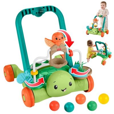 Fisher Price Moves with You Turtle Walker, Baby-Schiebespielzeug Nicht elektronisch, sensorische Aktivitäten, 5 Bälle, für Babys ab 6 Monaten, JPR35 Fisher Price Moves with You Turtle Walker, Baby-Schiebespielzeug Nicht elektronisch, sensorische Aktivitäten, 5 Bälle, für Babys ab 6 Monaten, JPR35