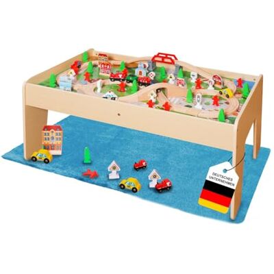 Coemo Spieltisch inkl. Set 90-TLG. Holzeisenbahn, Natur, Motorikspielzeug Mit umkehrbarer, abnehmbarer Tischplatte, Gleise, Zug, Geschenk für Kleinkinder, Jungen und Mädchen ab 3 Jahren Coemo Spieltisch inkl. Set 90-TLG. Holzeisenbahn, Natur, Motorikspielzeug Mit umkehrbarer, abnehmbarer Tischplatte, Gleise, Zug, Geschenk für Kleinkinder, Jungen und Mädchen ab 3 Jahren