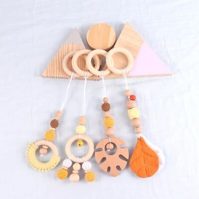 Xiyocadt 4 Stück Baby Spielbogen Anhänger, Holz Spielbogen für Hängende Spielzeug für Neugeborenen Baby Shower Geschenk (28cm,Gelb) Xiyocadt 4 Stück Baby Spielbogen Anhänger, Holz Spielbogen für Hängende Spielzeug für Neugeborenen Baby Shower Geschenk (28cm,Gelb)