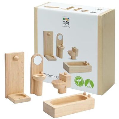 PlanToys Puppenhaus Badezimmer Möbel - Umweltfreundlich, Naturholz PlanToys Puppenhaus Badezimmer Möbel - Umweltfreundlich, Naturholz