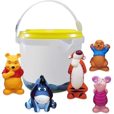 Disney Official, Winnie Puuh, Badespielzeug mit Eimer und 5 Figuren Mit Winnie Puuh, I-Aah, Ferkel, Ruh und Tigger sowie Eimer und Siebdeckel, zum Spielen in Bad und Planschbecken, ab 6 Monaten Disney Official, Winnie Puuh, Badespielzeug mit Eimer und 5 Figuren Mit Winnie Puuh, I-Aah, Ferkel, Ruh und Tigger sowie Eimer und Siebdeckel, zum Spielen in Bad und Planschbecken, ab 6 Monaten