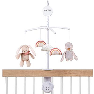 Nattou Mobile mit Spieluhr Kaninchen und Pinguin, Sanftes Wiegelied La-Le-Lu, 37 x 31 x 9 cm, Pauline und Sasha, Rosa/Grau/Braun, 244275 Nattou Mobile mit Spieluhr Kaninchen und Pinguin, Sanftes Wiegelied La-Le-Lu, 37 x 31 x 9 cm, Pauline und Sasha, Rosa/Grau/Braun, 244275