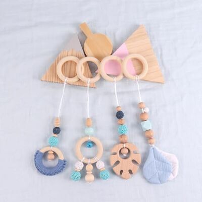 Xiyocadt 4 Stück Baby Spielbogen Anhänger, Holz Spielbogen für Hängende Spielzeug für Neugeborenen Baby Shower Geschenk (28cm,Blau) Xiyocadt 4 Stück Baby Spielbogen Anhänger, Holz Spielbogen für Hängende Spielzeug für Neugeborenen Baby Shower Geschenk (28cm,Blau)