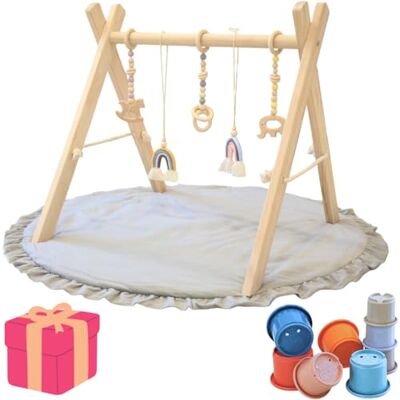 Lucknel Montessori Spielbogen Baby aus Holz mit Spielmatte 90 cm – ab 3 Monate, 5 abnehmbare Hängespielzeuge, klappbar, naturbelassen – inkl. Stapelbecher Geschenk als Deko Akzent fürs Kinderzimmer Lucknel Montessori Spielbogen Baby aus Holz mit Spielmatte 90 cm – ab 3 Monate, 5 abnehmbare Hängespielzeuge, klappbar, naturbelassen – inkl. Stapelbecher Geschenk als Deko Akzent fürs Kinderzimmer