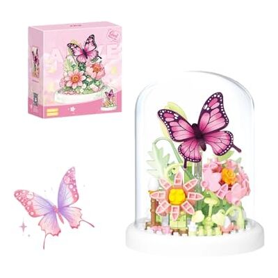 TRavesty Schmetterling Blumenstrauß Bausteine Bausatz, kreativer DIY Insekt Blumen Bauset Blumen Pflanzen Blumenstrauß mit Staubschutzhülle, Insekt Blumenstrauß Bauklötze Kit Geschenke für Erwachsene (Rosa) TRavesty Schmetterling Blumenstrauß Bausteine Bausatz, kreativer DIY Insekt Blumen Bauset Blumen Pflanzen Blumenstrauß mit Staubschutzhülle, Insekt Blumenstrauß Bauklötze Kit Geschenke für Erwachsene (Rosa)