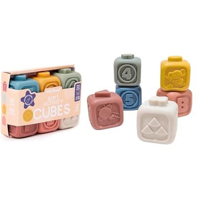 Miniland – Soft Activity Cubes: Sensorische Silikonwürfel für Babys mit Texturen, Geräuschen und Reliefs für multisensorisches Spielen, ab 6 Monaten Miniland – Soft Activity Cubes: Sensorische Silikonwürfel für Babys mit Texturen, Geräuschen und Reliefs für multisensorisches Spielen, ab 6 Monaten