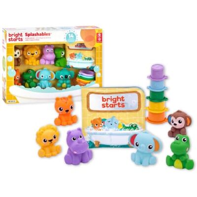 Bright Starts Splashables Badezeit-Spielzeug Geschenkset, 14er-Babyspielzeug für Kleinkinder & Säuglinge, 8 Tier-Spritzer, 5 Stapelbecher & Wasserfestes Bad-Buch, Badezeit für Zählen, Ab 6 Monaten Bright Starts Splashables Badezeit-Spielzeug Geschenkset, 14er-Babyspielzeug für Kleinkinder & Säuglinge, 8 Tier-Spritzer, 5 Stapelbecher & Wasserfestes Bad-Buch, Badezeit für Zählen, Ab 6 Monaten