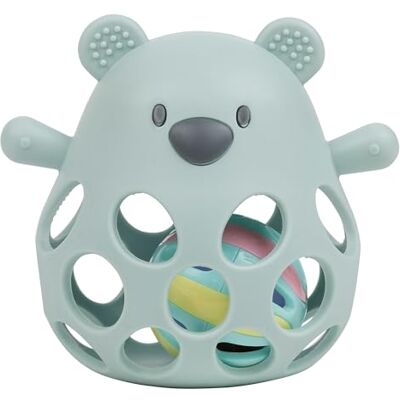Nattou Silikon-Rassel mit Ball, Bär, Ca. 11 cm, Silicone, Pastelgrün Nattou Silikon-Rassel mit Ball, Bär, Ca. 11 cm, Silicone, Pastelgrün