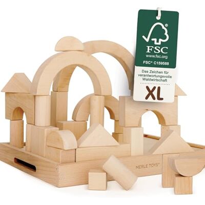 Merle Toys Premium Holzbausteine Natur, Bauklötze Holz Groß, Regenbogen-Set Große Bausteine Holz, Bausteine ab 2 Jahre, Bauklötze ab 3 Jahre, 100% FSC, naturbelassene Holzbauklötze für kreatives Bauen Merle Toys Premium Holzbausteine Natur, Bauklötze Holz Groß, Regenbogen-Set Große Bausteine Holz, Bausteine ab 2 Jahre, Bauklötze ab 3 Jahre, 100% FSC, naturbelassene Holzbauklötze für kreatives Bauen