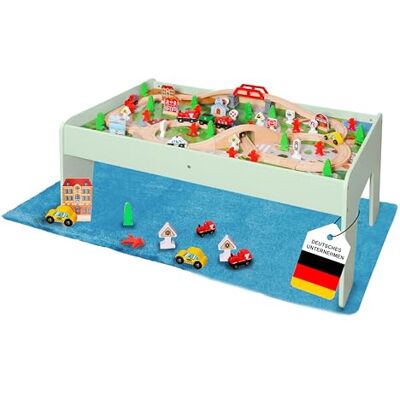 Coemo Spieltisch inkl. Set 90-TLG. Holzeisenbahn, Grün, Motorikspielzeug Mit umkehrbarer, abnehmbarer Tischplatte, Gleise, Zug, Geschenk für Kleinkinder, Jungen und Mädchen ab 3 Jahren Coemo Spieltisch inkl. Set 90-TLG. Holzeisenbahn, Grün, Motorikspielzeug Mit umkehrbarer, abnehmbarer Tischplatte, Gleise, Zug, Geschenk für Kleinkinder, Jungen und Mädchen ab 3 Jahren
