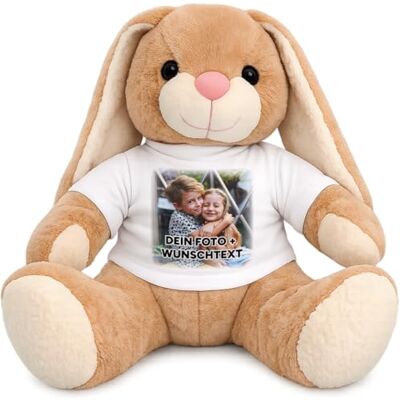 Geschenke Momente Kuscheltier XXL Hase personalisiert – Flauschiges Plüschtier mit weißem T-Shirt zum Bedrucken – Weicher Teddybär für Babys & Kinder – Geschenk zur Geburt & Geburtstag, extra groß, Sitzhöhe 40cm Geschenke Momente Kuscheltier XXL Hase personalisiert – Flauschiges Plüschtier mit weißem T-Shirt zum Bedrucken – Weicher Teddybär für Babys & Kinder – Geschenk zur Geburt & Geburtstag, extra groß, Sitzhöhe 40cm