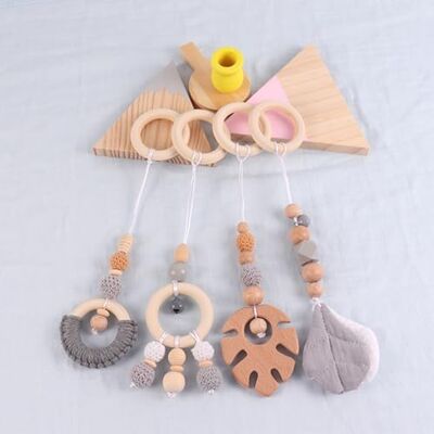 Xiyocadt 4 Stück Baby Spielbogen Anhänger, Holz Spielbogen für Hängende Spielzeug für Neugeborenen Baby Shower Geschenk (28cm,Grau) Xiyocadt 4 Stück Baby Spielbogen Anhänger, Holz Spielbogen für Hängende Spielzeug für Neugeborenen Baby Shower Geschenk (28cm,Grau)