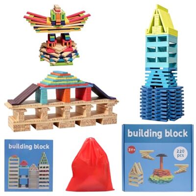 Turwen 220 Stück Holzbausteine Bunt für Kinder ab 3 Jahr, Kreative Montessori STEM Bauklötze, Konstruktions-Holzspielzeug, Bildungs-Lernspielzeug, Festgeschenke für Jungen und Mädchen Turwen 220 Stück Holzbausteine Bunt für Kinder ab 3 Jahr, Kreative Montessori STEM Bauklötze, Konstruktions-Holzspielzeug, Bildungs-Lernspielzeug, Festgeschenke für Jungen und Mädchen