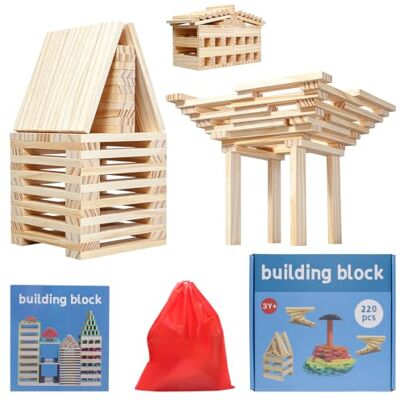 Turwen 220 Stück Holzbausteine für Kinder ab 3 Jahr, Kreative Montessori STEM Bauklötze, Konstruktions-Holzspielzeug, Bildungs-Lernspielzeug, Festgeschenke für Jungen und Mädchen Turwen 220 Stück Holzbausteine für Kinder ab 3 Jahr, Kreative Montessori STEM Bauklötze, Konstruktions-Holzspielzeug, Bildungs-Lernspielzeug, Festgeschenke für Jungen und Mädchen