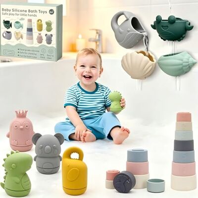 KONWEEYING 15‑teiliges Baby‑Badespielzeug‑Set, zum Ausgießen und Spielen Badewannenspielzeug mit Saugnäpfen, Stapeltassen‑Spielzeuge, schimmelfreie silikon‑sensorische Badewannenspielzeuge für Babys ab 6 Monaten KONWEEYING 15‑teiliges Baby‑Badespielzeug‑Set, zum Ausgießen und Spielen Badewannenspielzeug mit Saugnäpfen, Stapeltassen‑Spielzeuge, schimmelfreie silikon‑sensorische Badewannenspielzeuge für Babys ab 6 Monaten