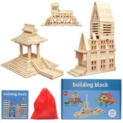 Turwen 300 Stück Holzbausteine für Kinder ab 3 Jahr, Kreative Montessori STEM Bauklötze, Konstruktions-Holzspielzeug, Bildungs-Lernspielzeug, Festgeschenke für Jungen und Mädchen Turwen 300 Stück Holzbausteine für Kinder ab 3 Jahr, Kreative Montessori STEM Bauklötze, Konstruktions-Holzspielzeug, Bildungs-Lernspielzeug, Festgeschenke für Jungen und Mädchen