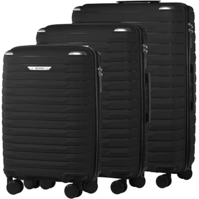 Diamond 3-teiliges Hartschalenkoffer-Set – Schwarz, Polypropylen, 360° Doppelrollen, Zahlenschloss, Teleskopgriff, Leicht & Stoßfest Diamond 3-teiliges Hartschalenkoffer-Set – Schwarz, Polypropylen, 360° Doppelrollen, Zahlenschloss, Teleskopgriff, Leicht & Stoßfest