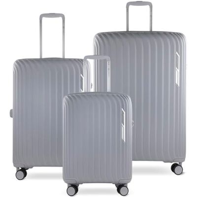 Bugatti Hera 3er Hartschalen-Koffer-Set mit 4-Rollen (S,M,L), leichte Reise-Koffer aus PP Light und Handgepäck-Trolley, hellgrau Bugatti Hera 3er Hartschalen-Koffer-Set mit 4-Rollen (S,M,L), leichte Reise-Koffer aus PP Light und Handgepäck-Trolley, hellgrau