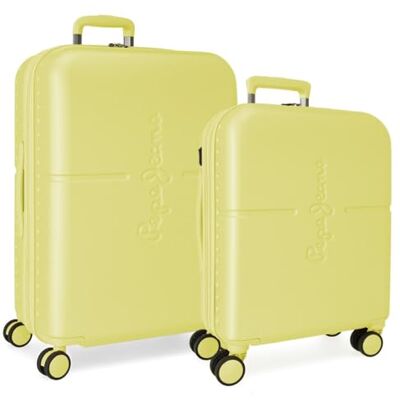 Pepe Jeans Highlight Gelbes Kofferset, 48 x 70 x 28 cm, starres ABS, integrierter TSA-Verschluss, 116L 6.8 kg, Handgepäck mit 4 Doppelrädern, von Joumma Bags Pepe Jeans Highlight Gelbes Kofferset, 48 x 70 x 28 cm, starres ABS, integrierter TSA-Verschluss, 116L 6.8 kg, Handgepäck mit 4 Doppelrädern, von Joumma Bags