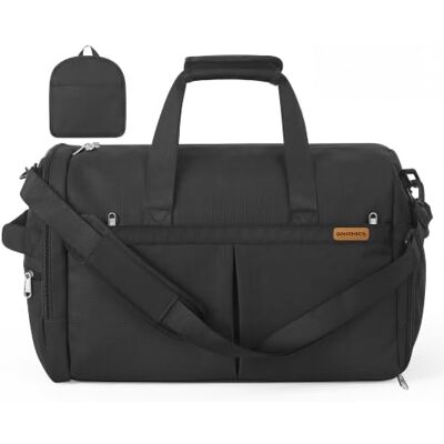 SONGMICS Reisetasche, 50L Faltbare Sporttasche mit Schuhfach Weekender aus Polyester, 55 x 35 x 25 cm, mit Nassfach, für Reise, Schwarz RBF050B101 SONGMICS Reisetasche, 50L Faltbare Sporttasche mit Schuhfach Weekender aus Polyester, 55 x 35 x 25 cm, mit Nassfach, für Reise, Schwarz RBF050B101